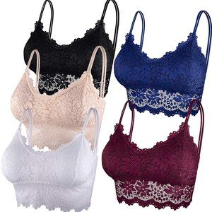 5 Pcs Padded Lace Bralette Lace Bandeau Bra 5 Pack
